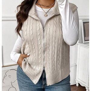 Aventura Women's Size Large Mock Neck Zip Up Sweater Vests Sleeveless Cable Knit